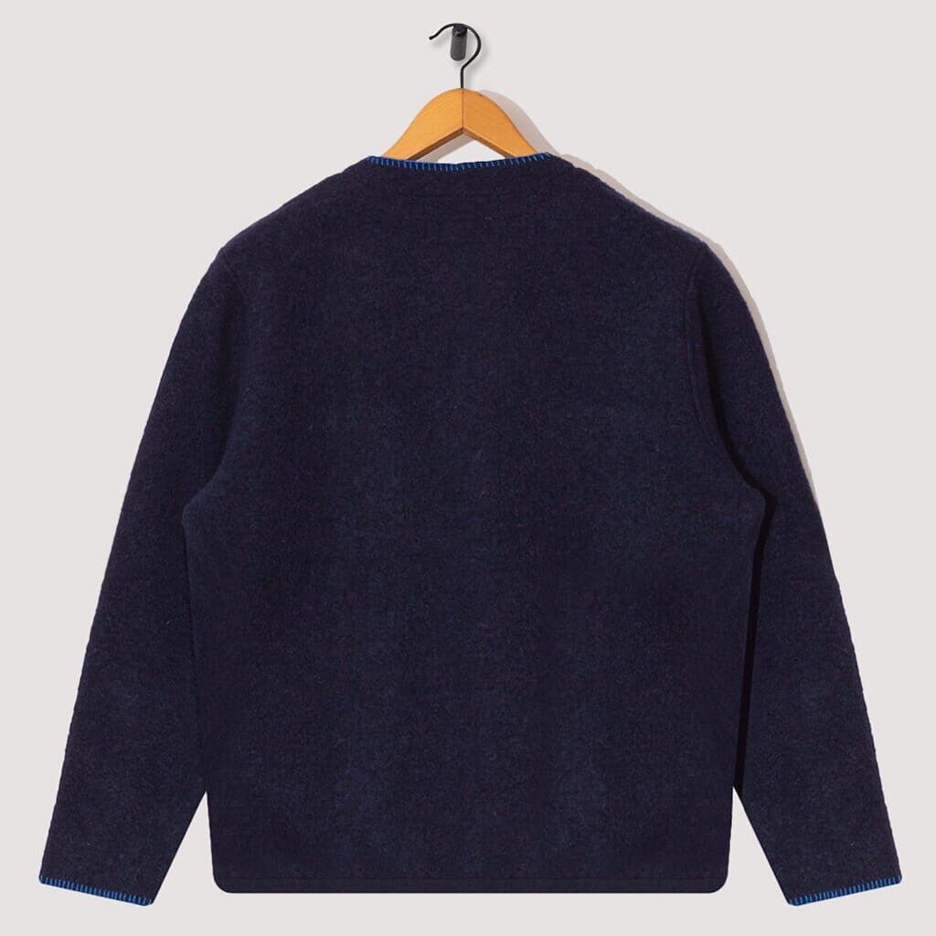 Wool Fleece Blanket Stitch Cardigan - Navy