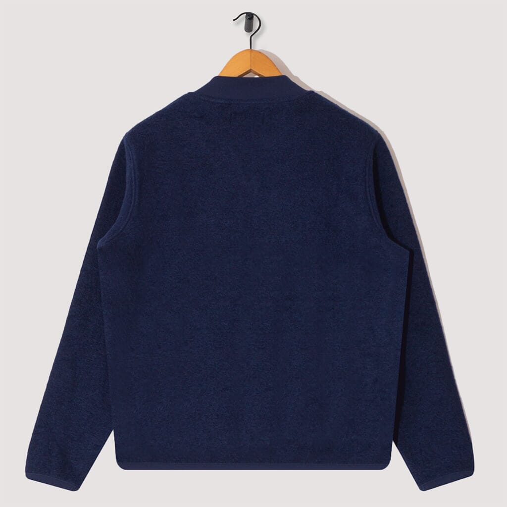 Wool Fleece Zip Bomber - Indigo