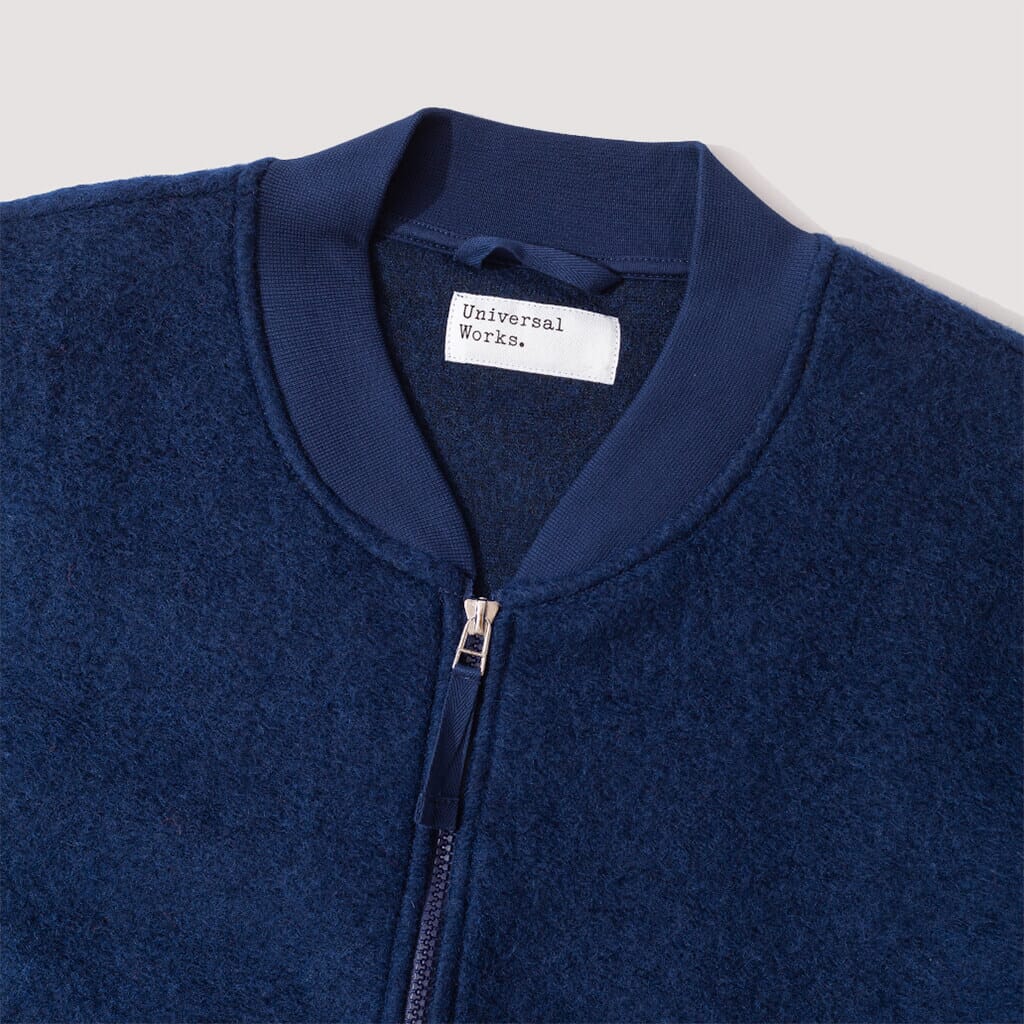 Wool Fleece Zip Bomber - Indigo
