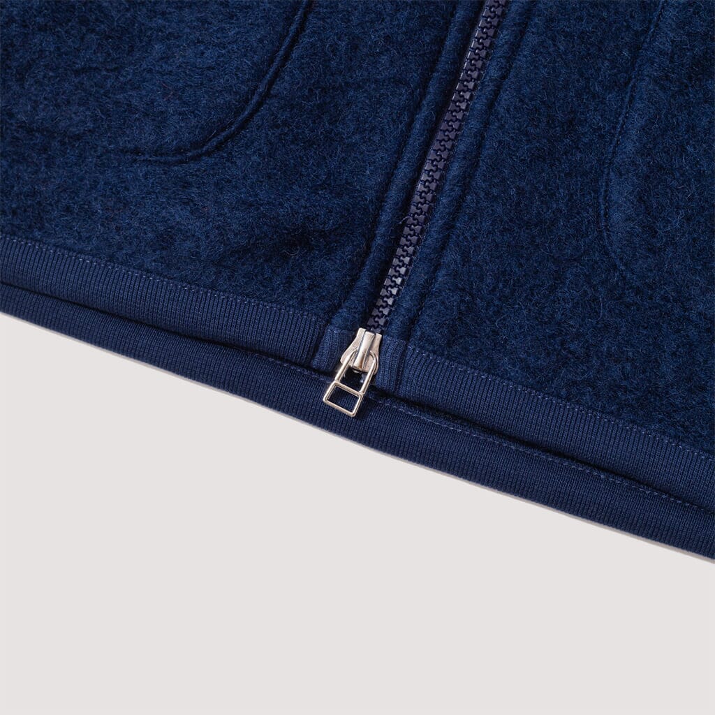 Wool Fleece Zip Bomber - Indigo