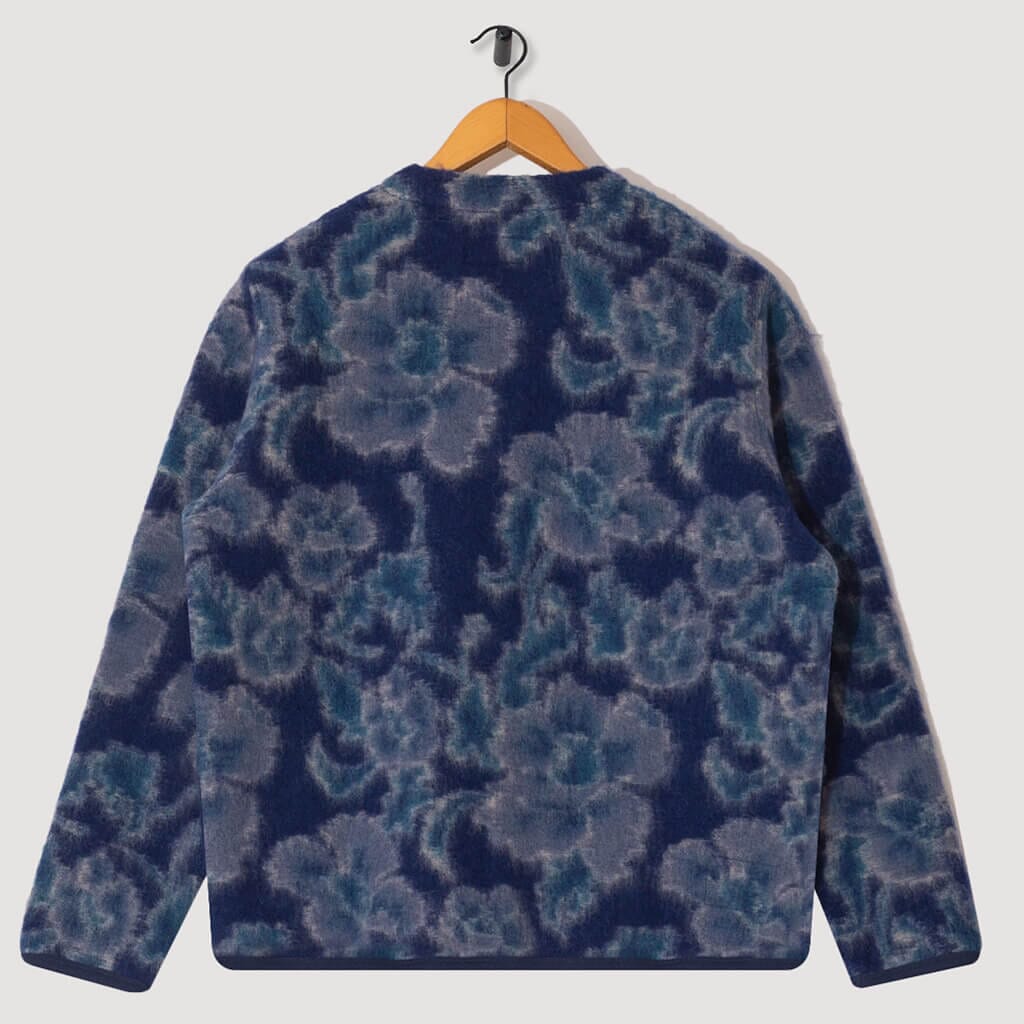 Flower Fleece Cardigan - Navy