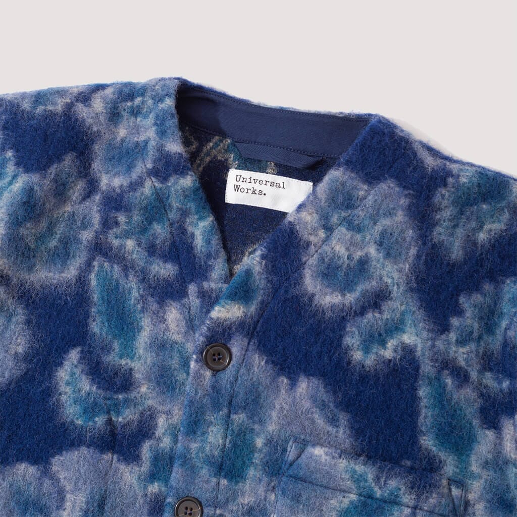 Flower Fleece Cardigan - Navy