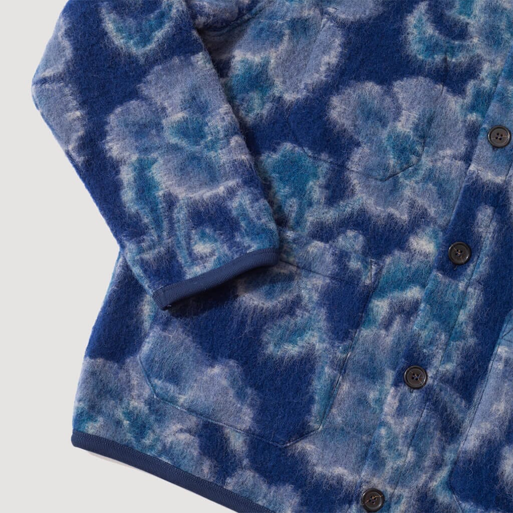Flower Fleece Cardigan - Navy