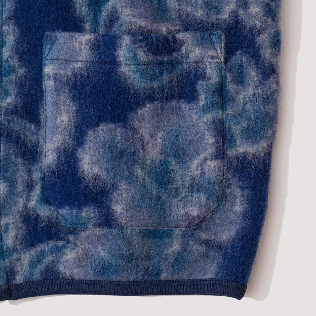 Flower Fleece Cardigan - Navy