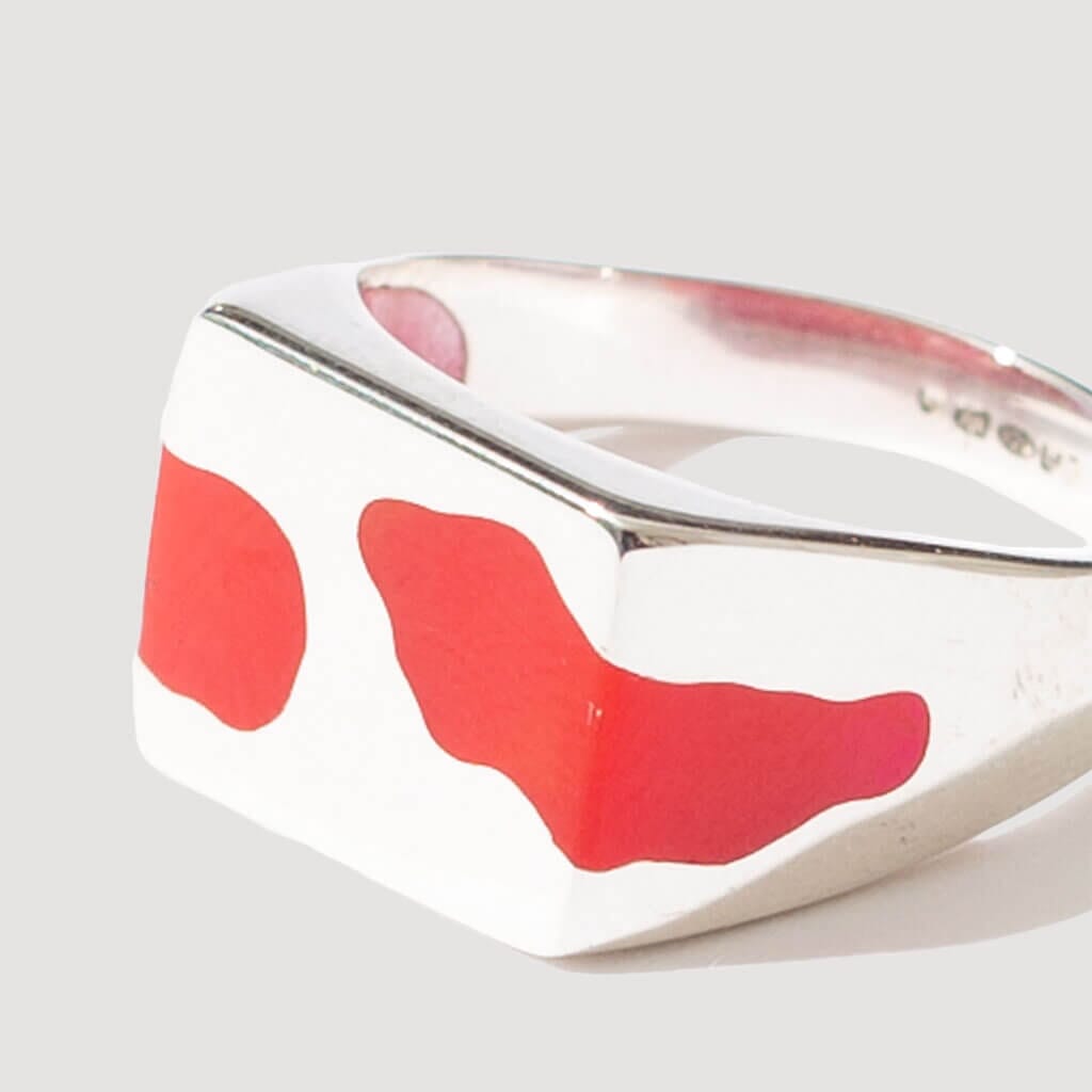 Two Piece Resin Ring - Sterling Silver/Red