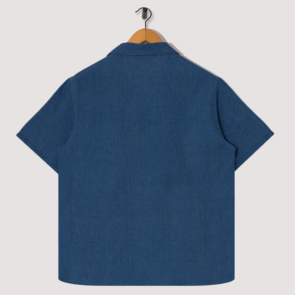 S/S Soft Collar Shirt - Indigo Micro Waffle