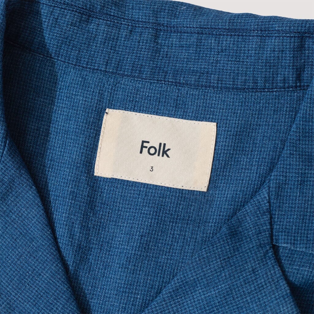 S/S Soft Collar Shirt - Indigo Micro Waffle