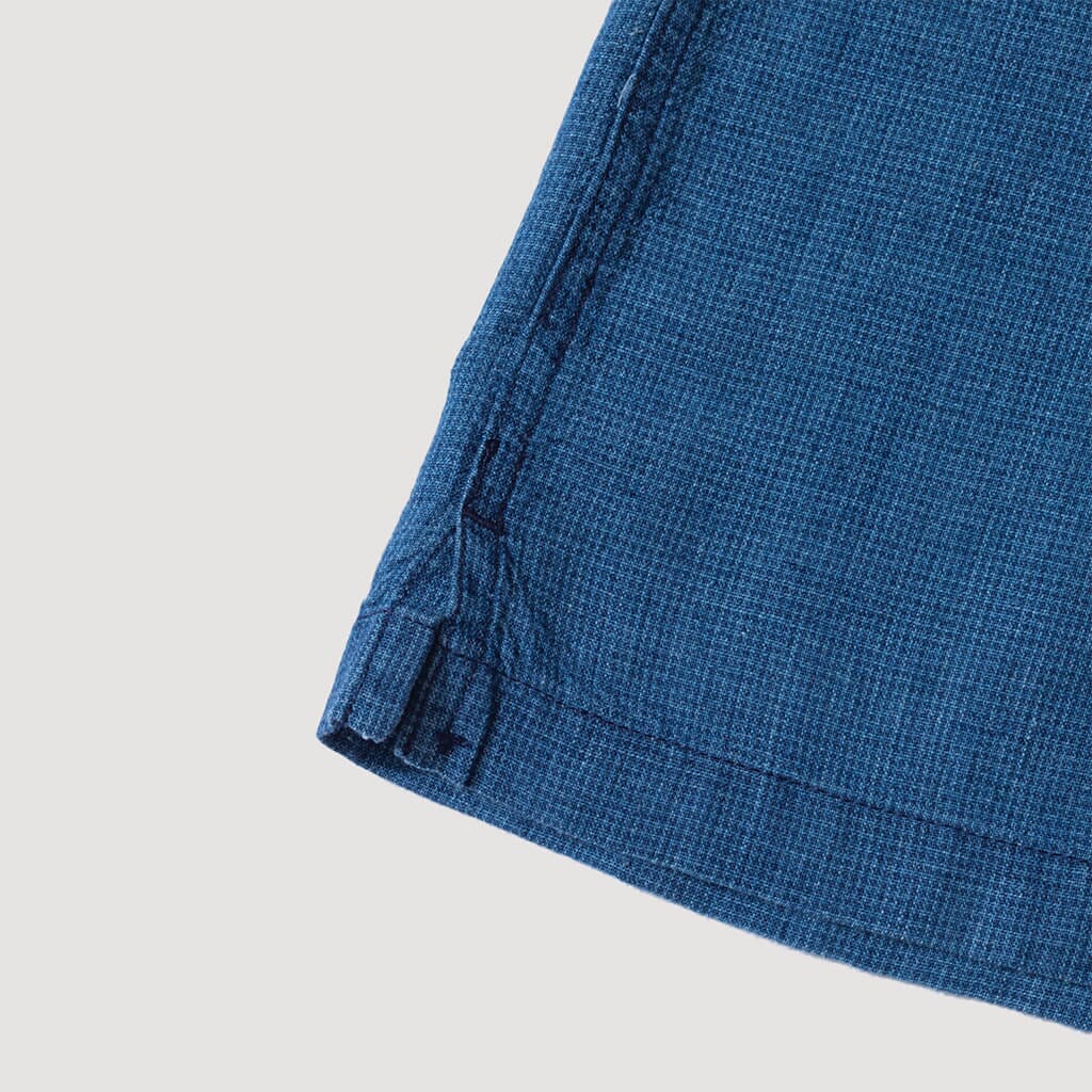 S/S Soft Collar Shirt - Indigo Micro Waffle