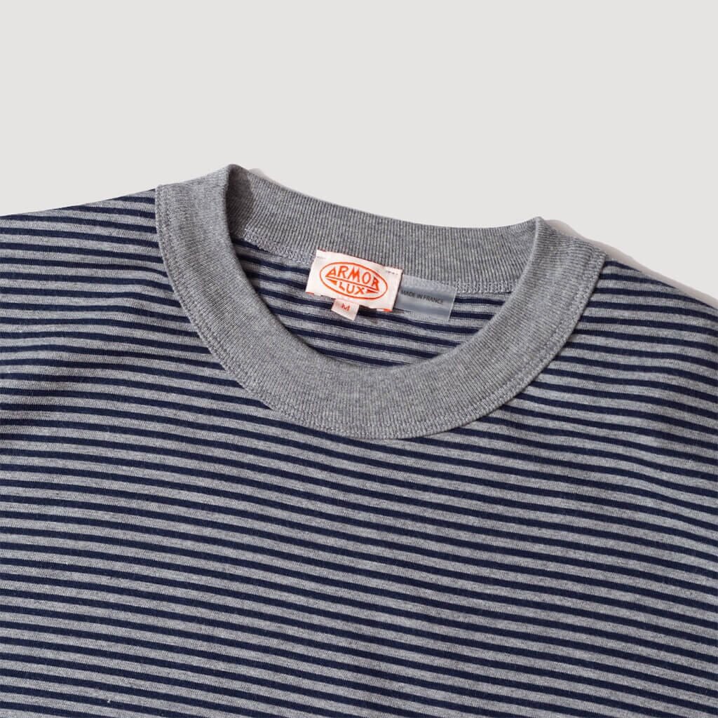 Heritage Striped T-Shirt - Misty Grey/Marine Deep Navy Blue