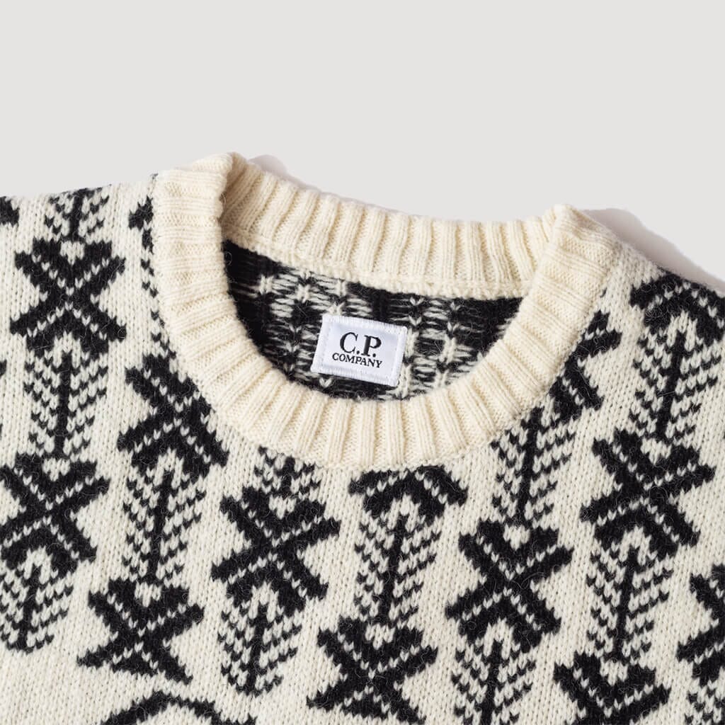 Wool Jaquard Logo Knit - White
