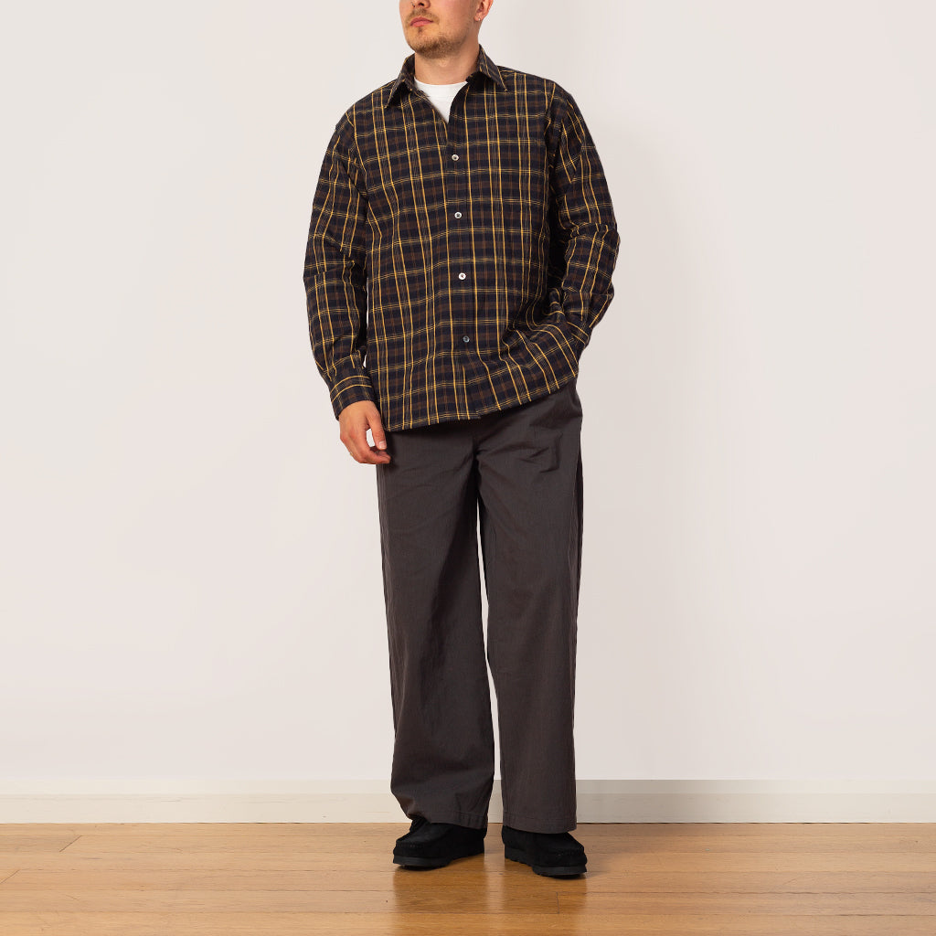 Ole Oversized Wool Check Shirt - Dark Navy Check