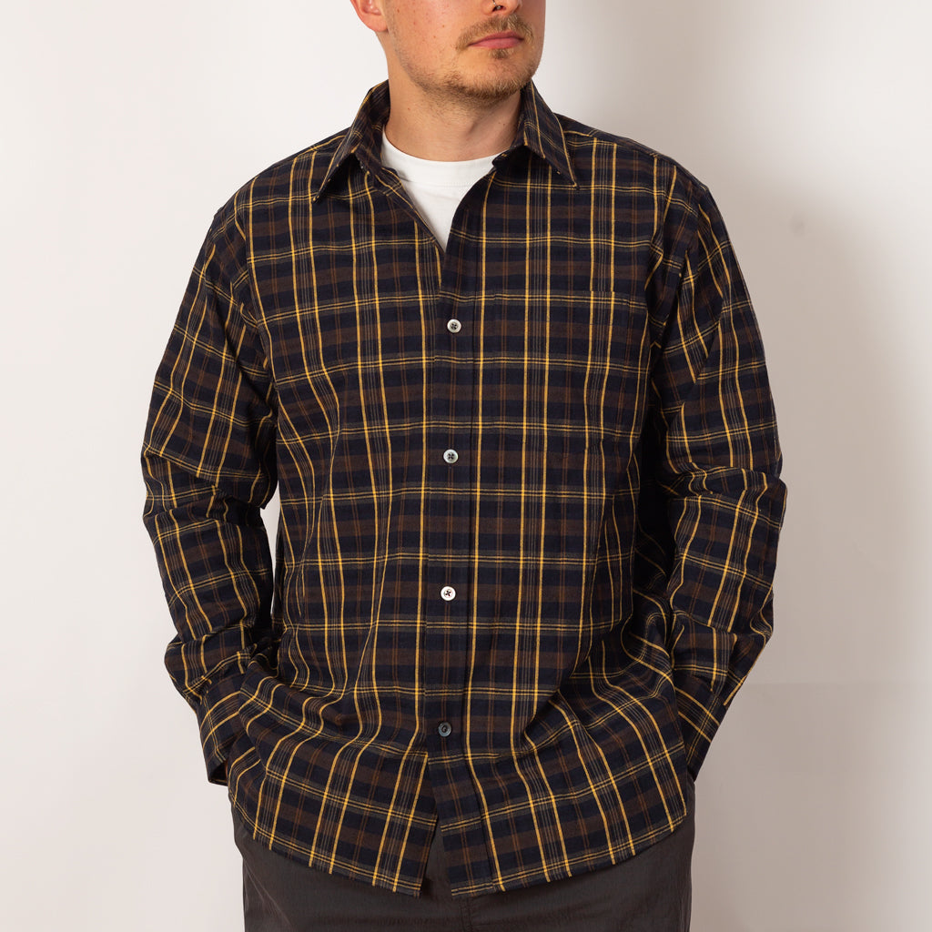 Ole Oversized Wool Check Shirt - Dark Navy Check