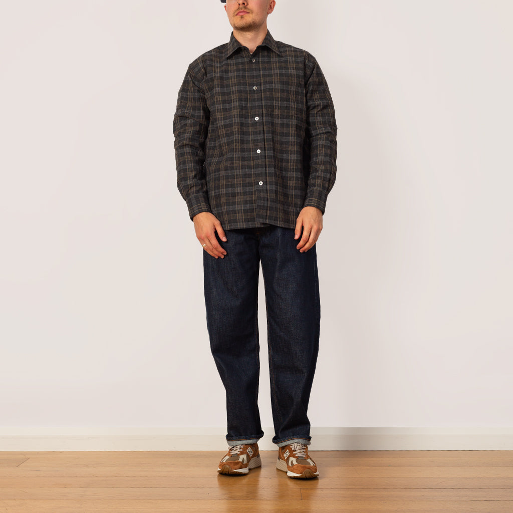 Ole Oversized Wool Check Shirt - Charcoal Grey