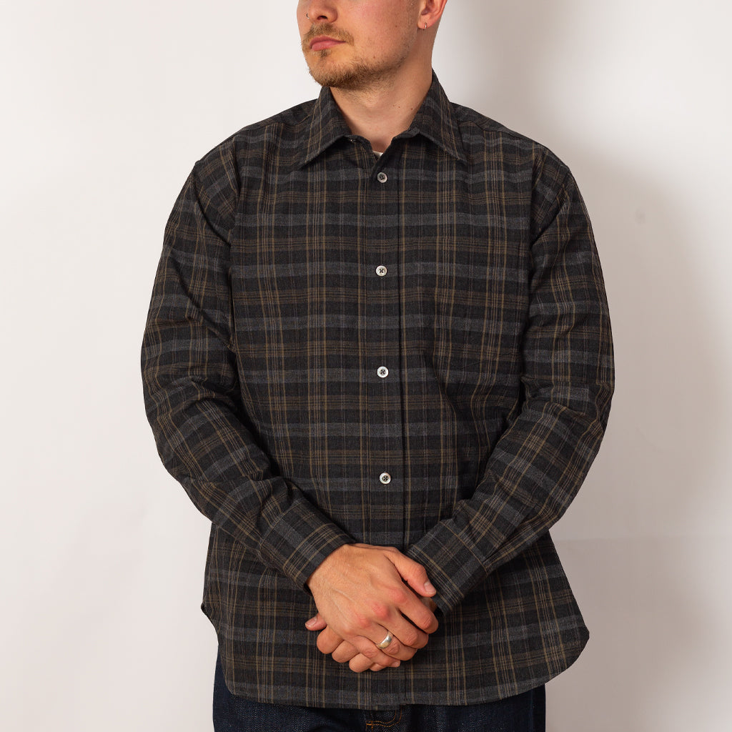 Ole Oversized Wool Check Shirt - Charcoal Grey