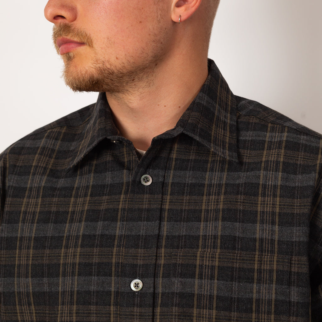 Ole Oversized Wool Check Shirt - Charcoal Grey
