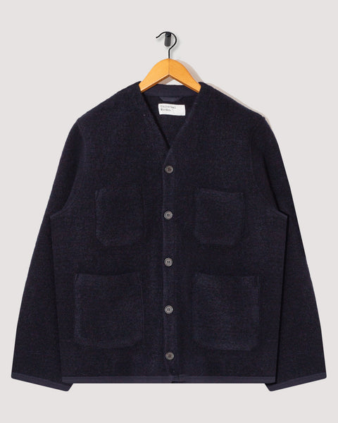 Wool Fleece Cardigan - Navy | Universal Works | Peggs & son.