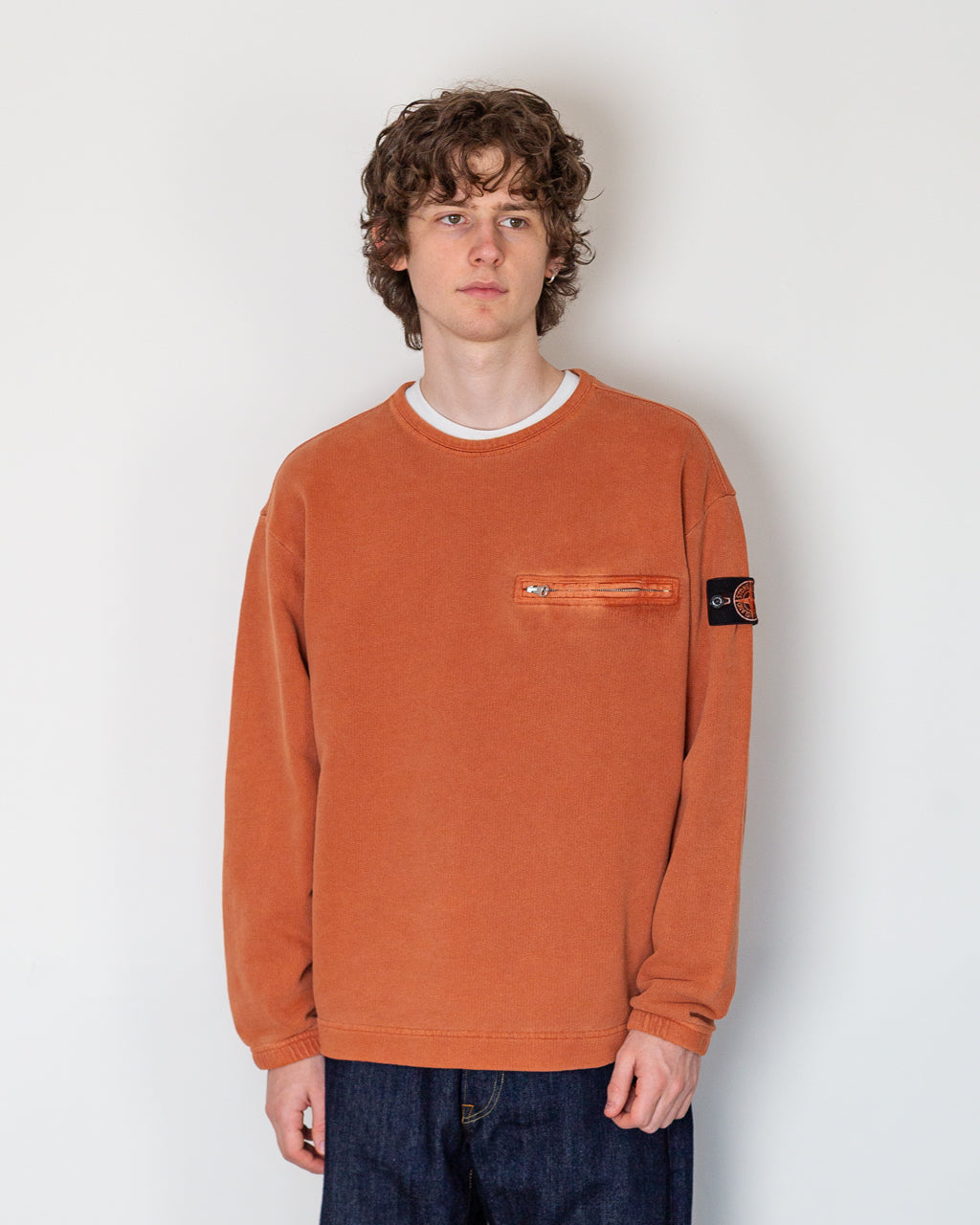 Mineral Dyed Cotton Zip Sweatshirt - Brick Red V0015 | Stone