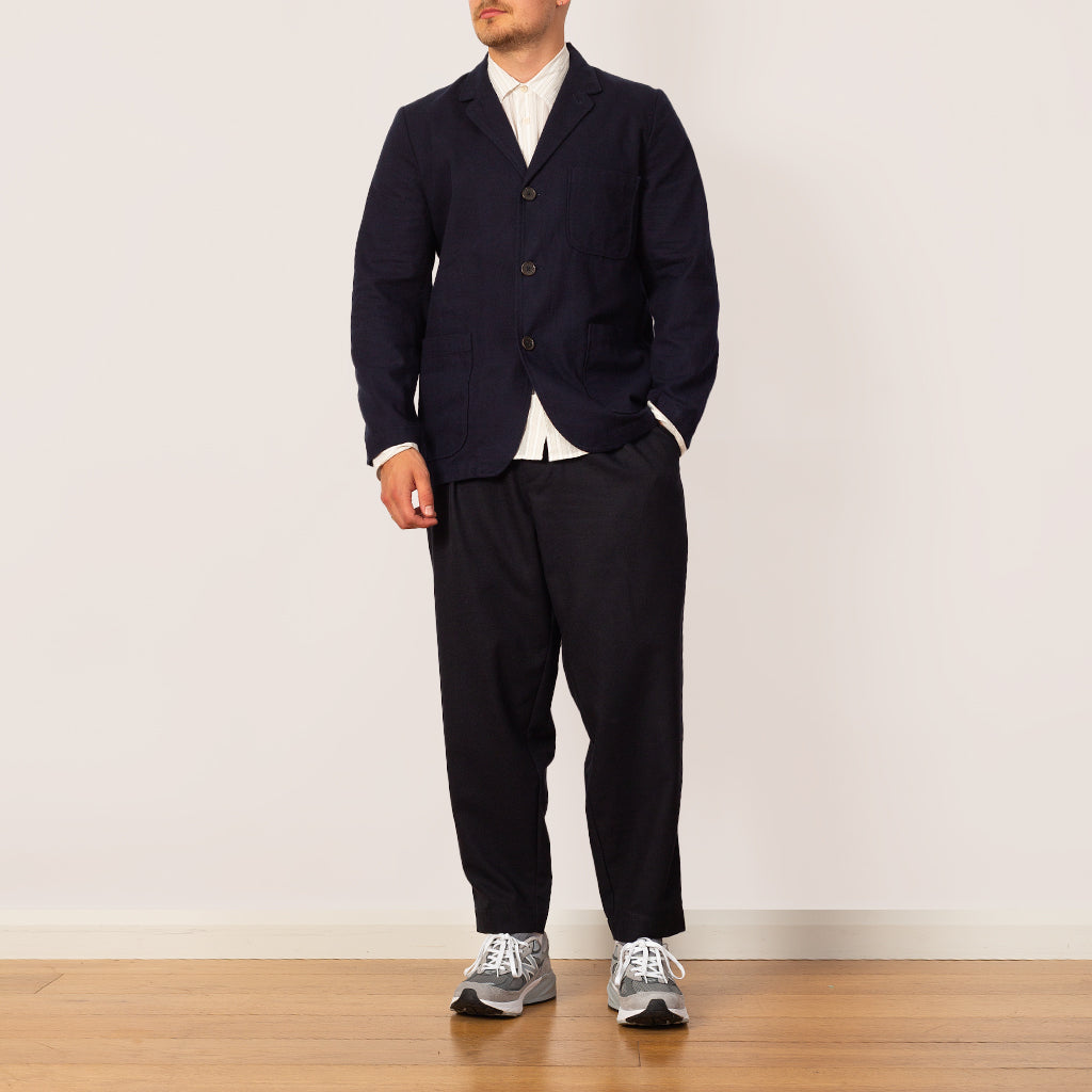 Three Button Jacket - Navy Brushed Moleskin