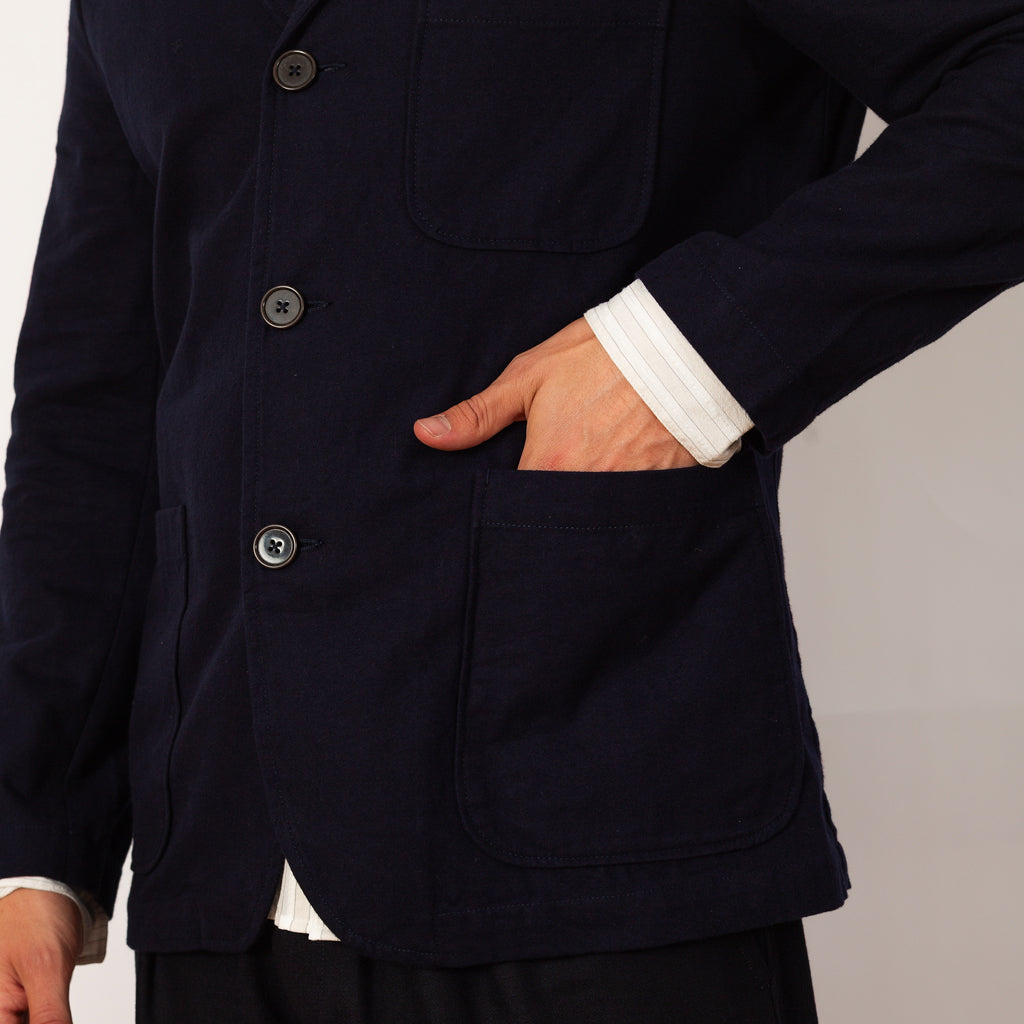 Three Button Jacket - Navy Brushed Moleskin