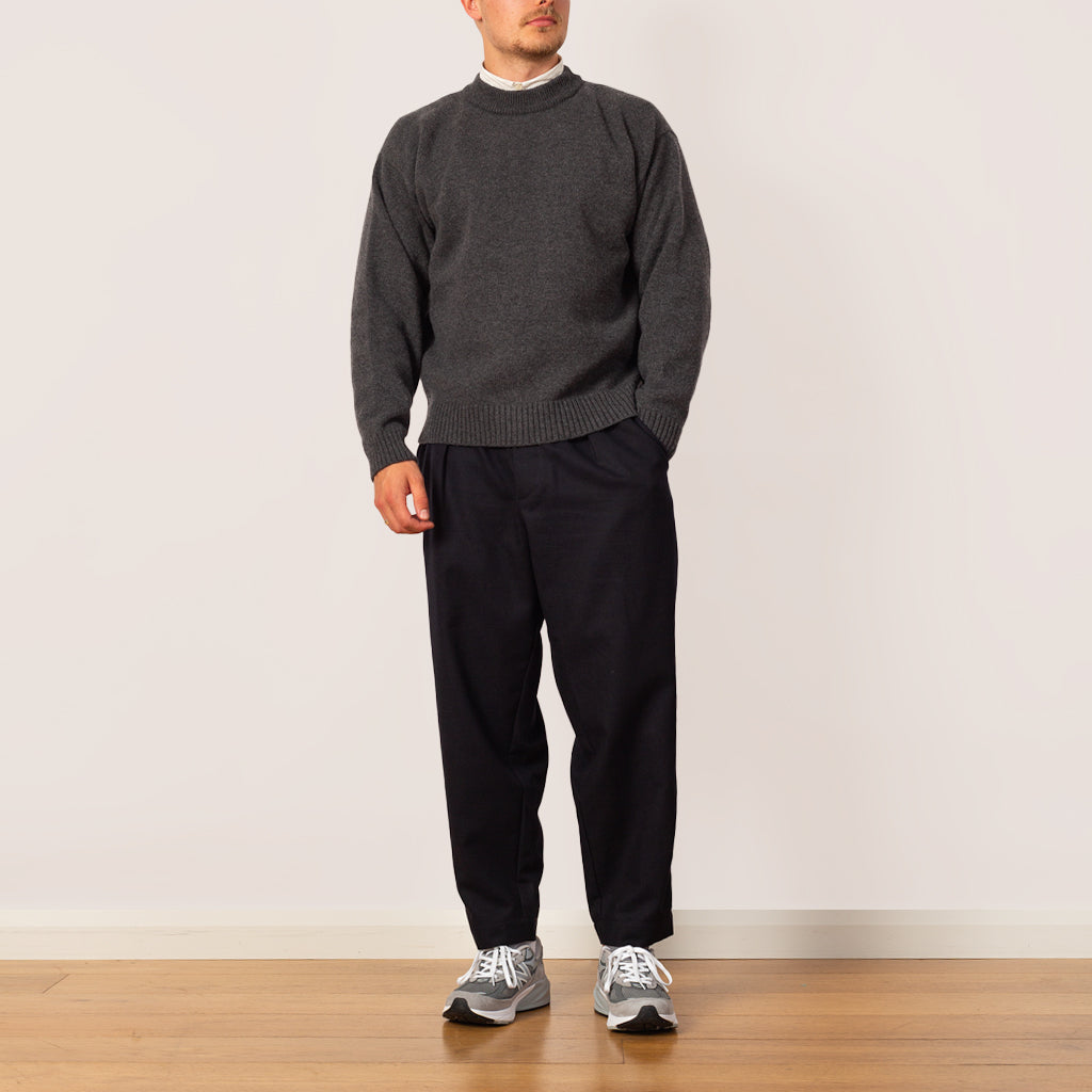 Pleated Track Pant - Upcycled IT Tweed Dark Navy