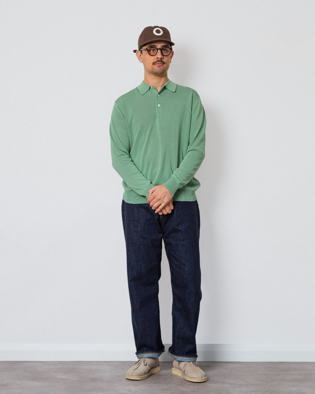 Knit Polo 12G L/S - Light Green | Beams Plus | Peggs & son.
