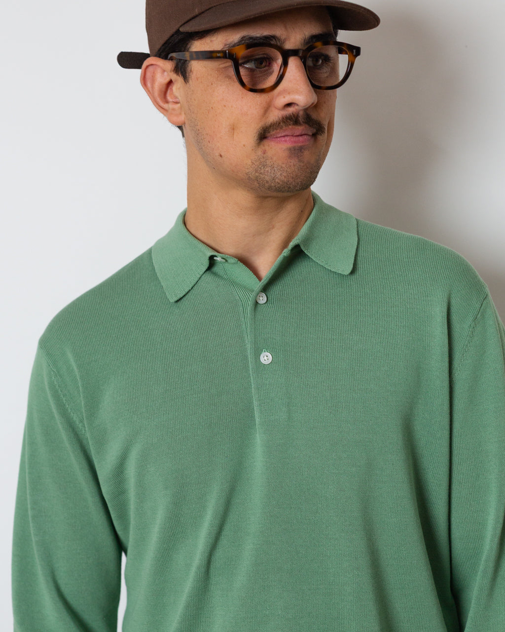 Knit Polo 12G L/S - Light Green | Beams Plus | Peggs & son.