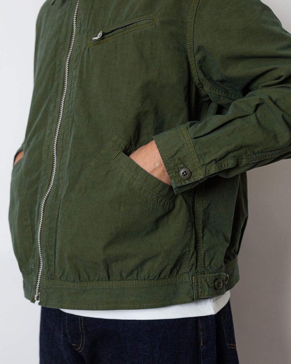 High Density Short Zip Jacket - Olive | Sage De Cret | Peggs & son.