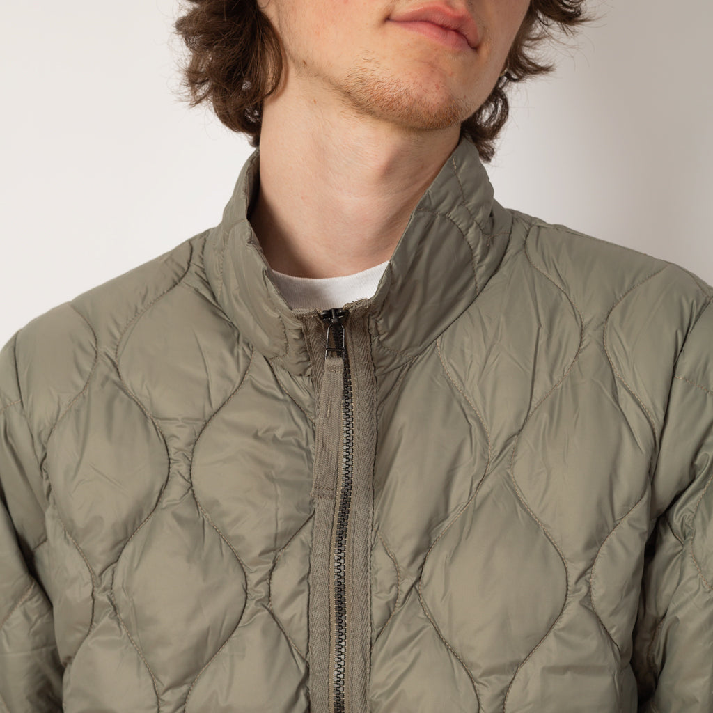 Military Hi Neck Zip Down Jacket - Dark Sage Green