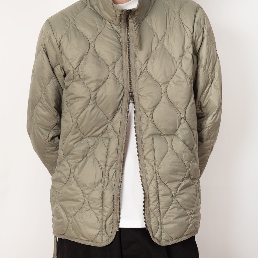 Military Hi Neck Zip Down Jacket - Dark Sage Green