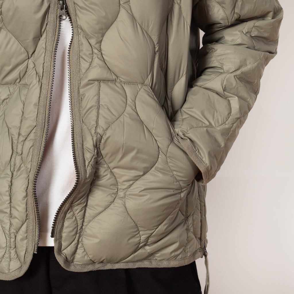 Military Hi Neck Zip Down Jacket - Dark Sage Green