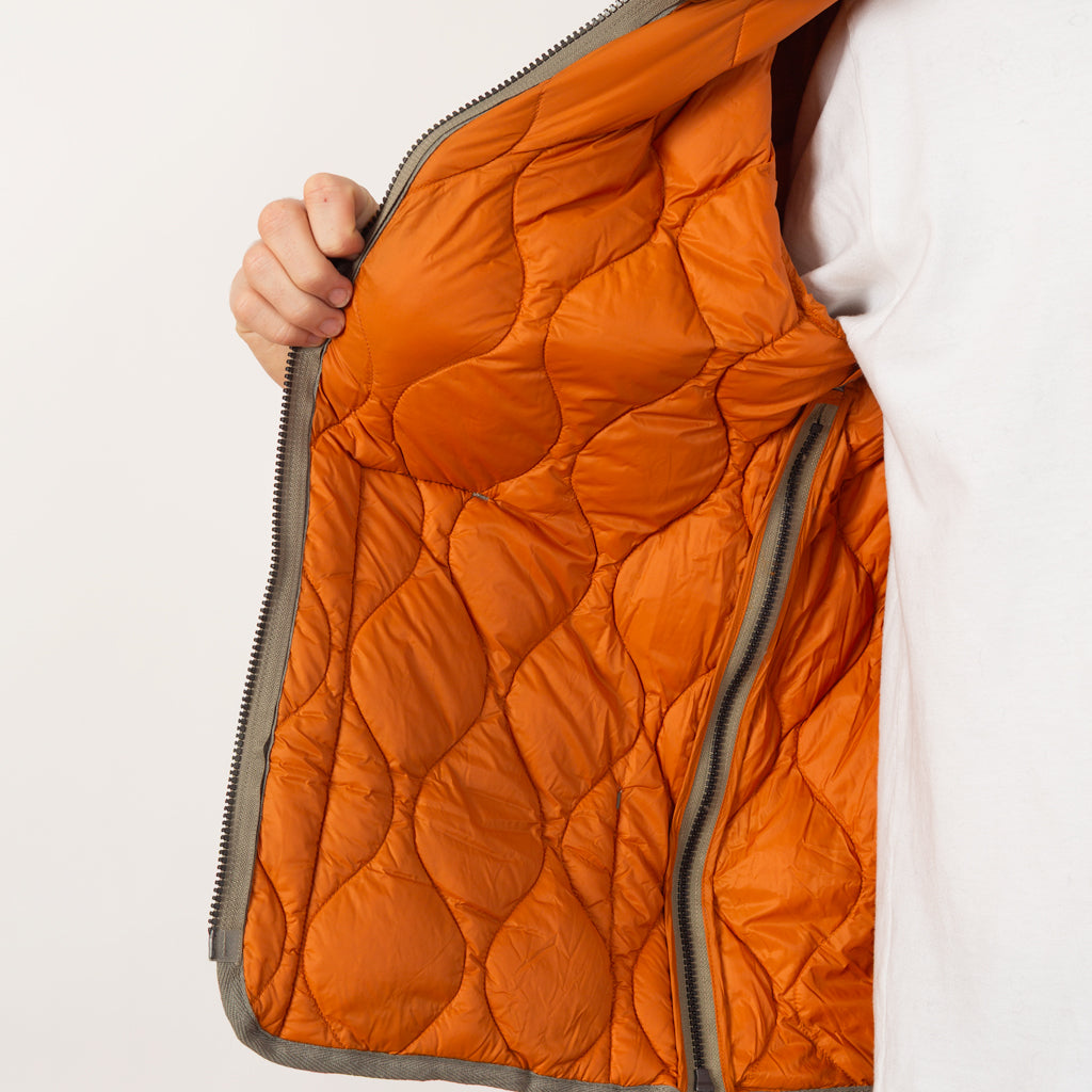 Military Hi Neck Zip Down Jacket - Dark Sage Green