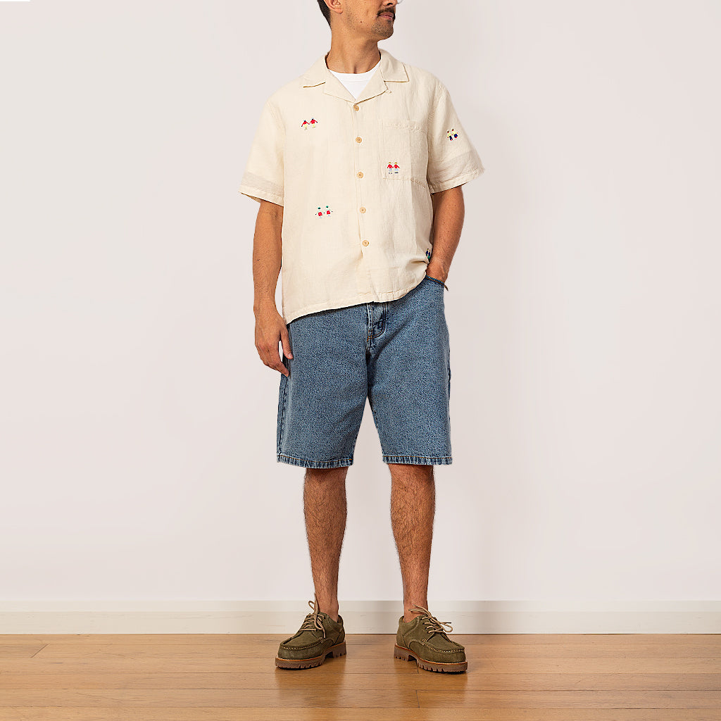 Relaxed Soft Collar Shirt - Ecru Scattered Embroidery