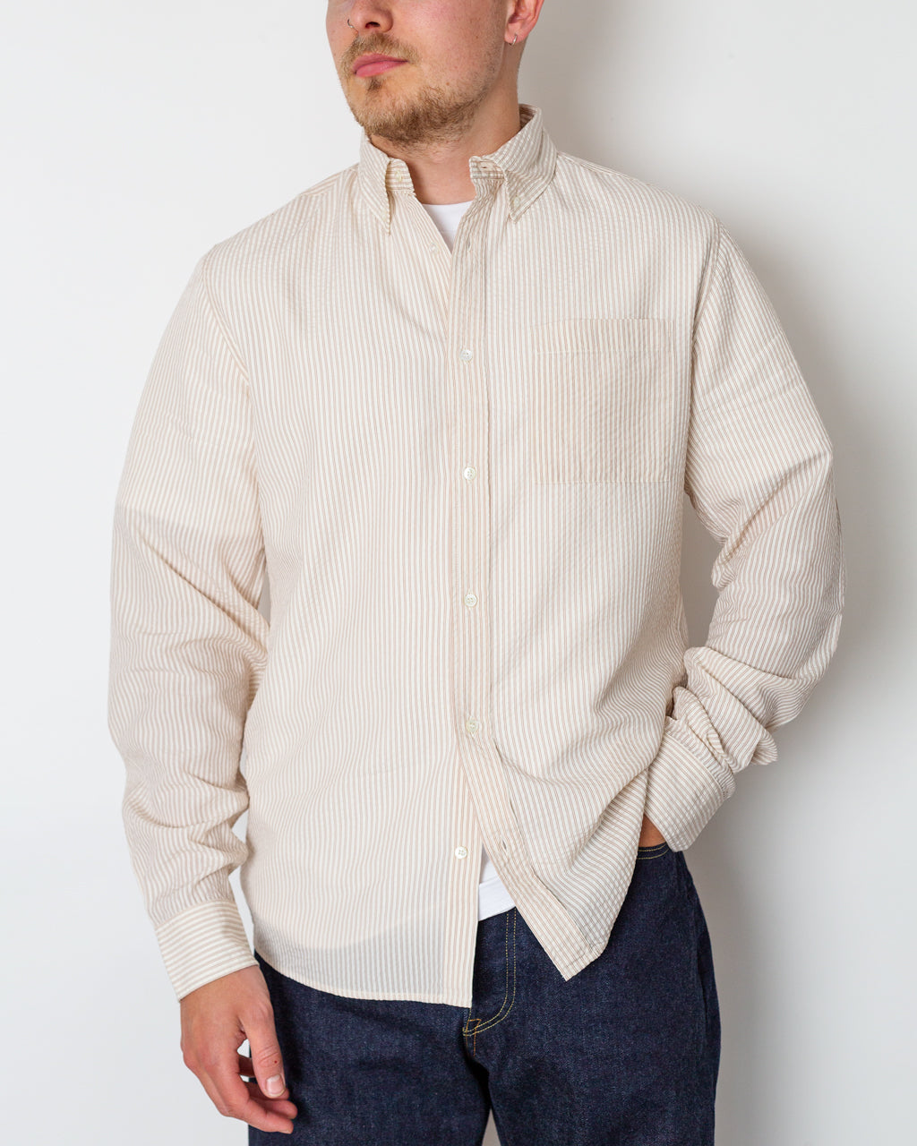 Another Shirt 1.0 - Ecru Brown Stripe | Another Aspect | Peggs & son.