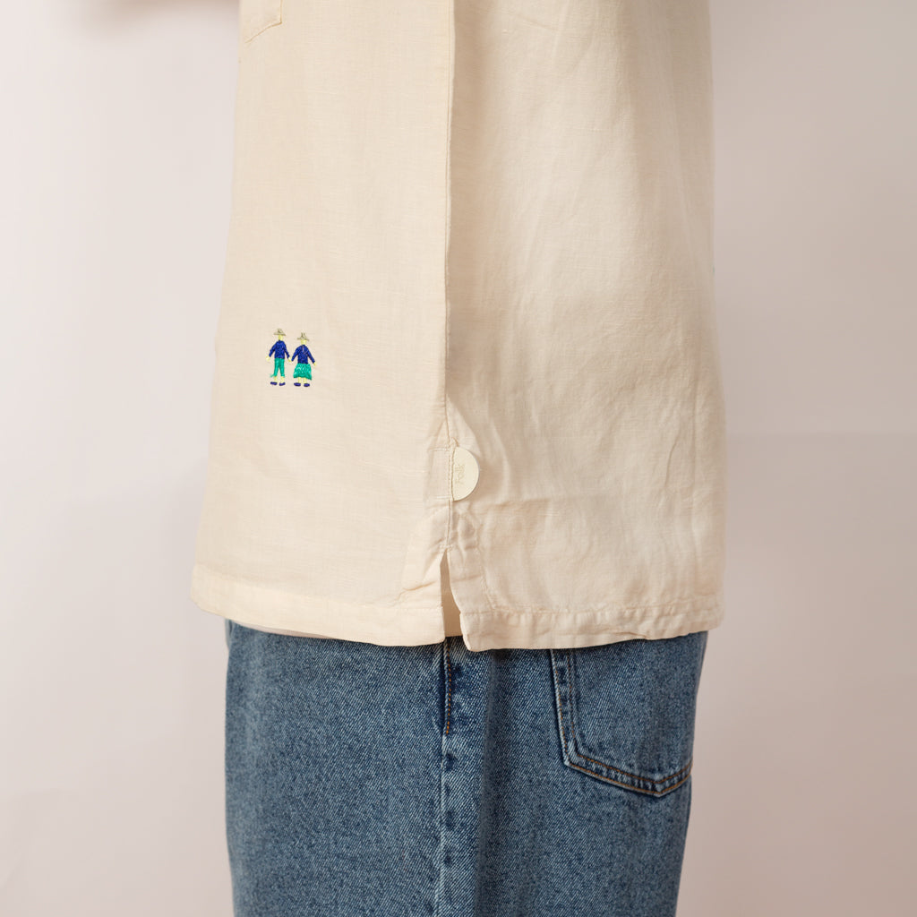 Relaxed Soft Collar Shirt - Ecru Scattered Embroidery