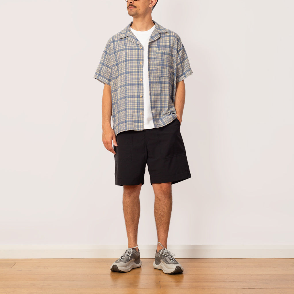 Relaxed Soft Collar Shirt - Stone Blue Weave Check