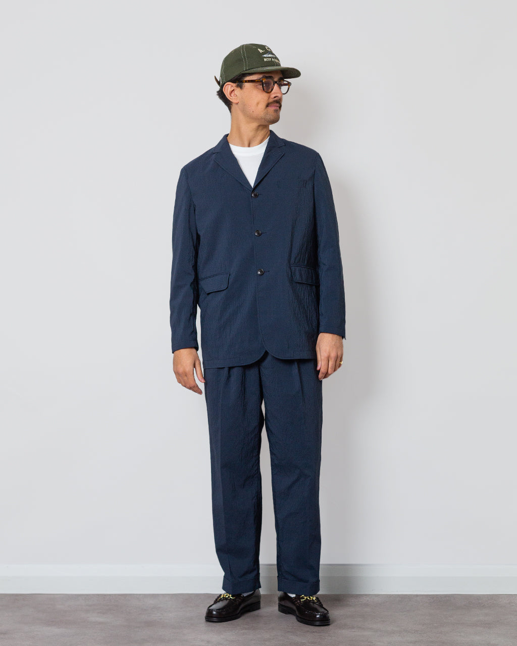 3 Button Seersucker Anywhere Suit - Navy | Beams Plus | Peggs & son.