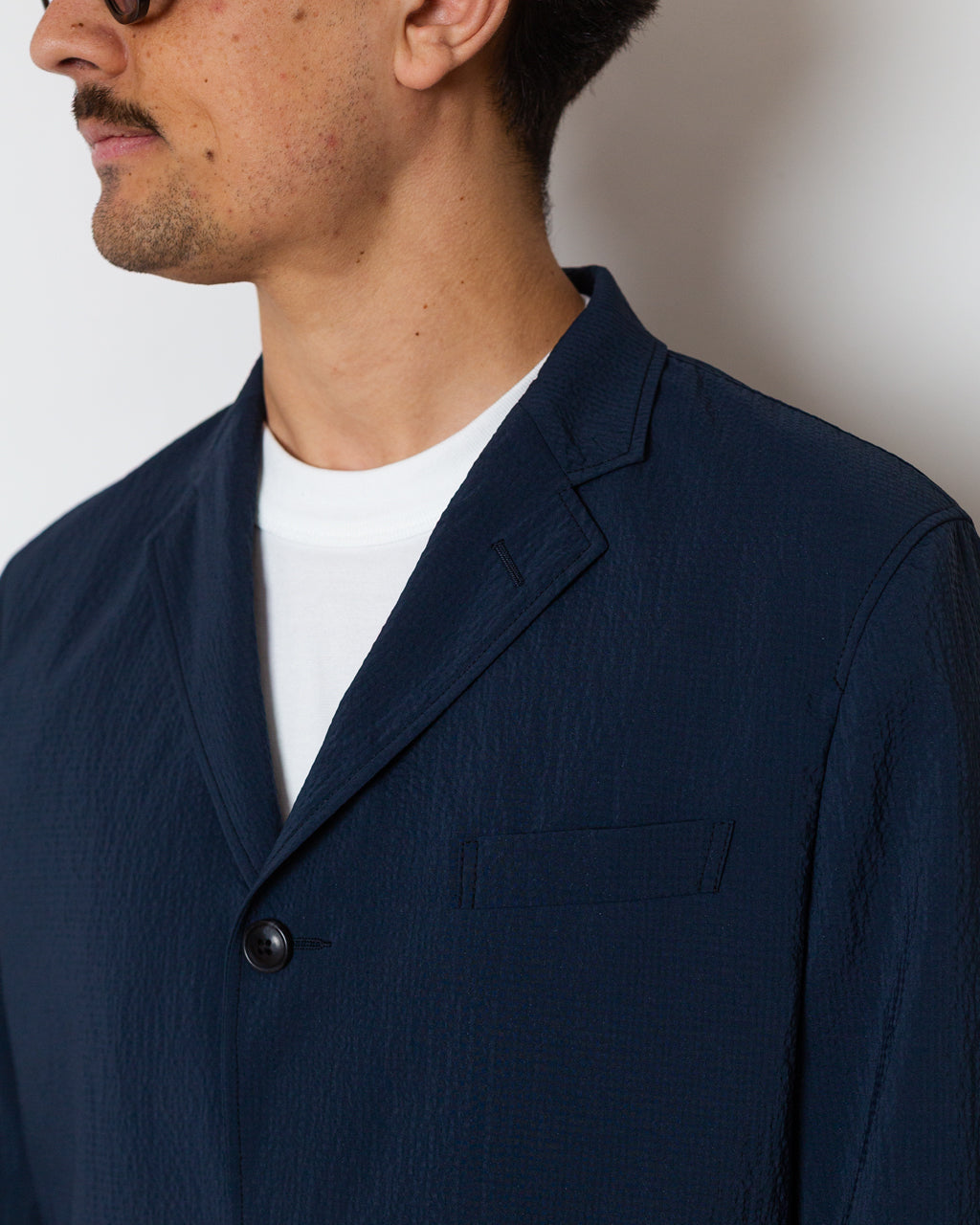 3 Button Seersucker Anywhere Suit - Navy | Beams Plus | Peggs & son.