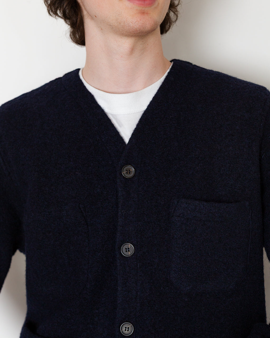Wool Fleece Cardigan - Navy | Universal Works | Peggs & son.