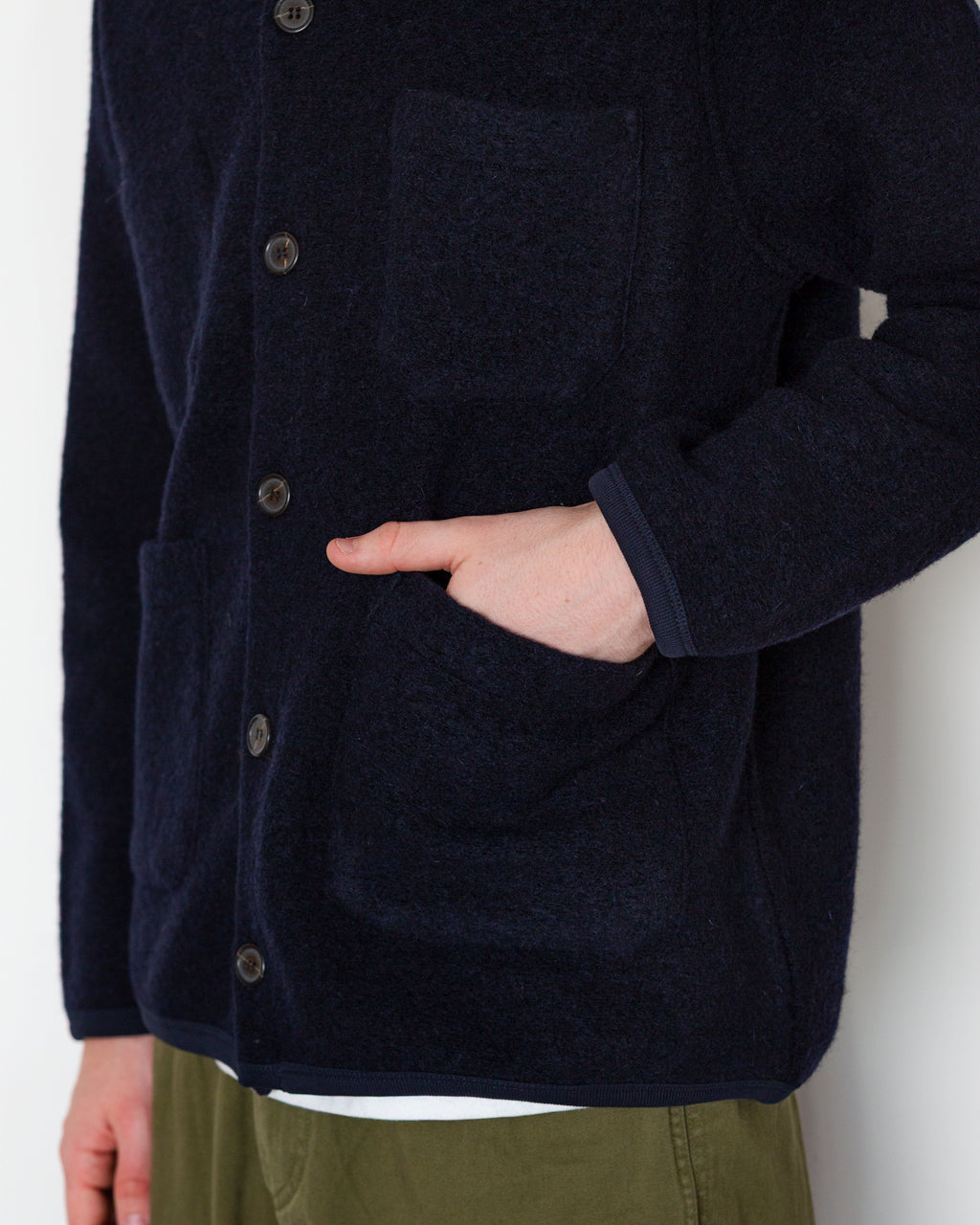 Wool Fleece Cardigan - Navy | Universal Works | Peggs & son.