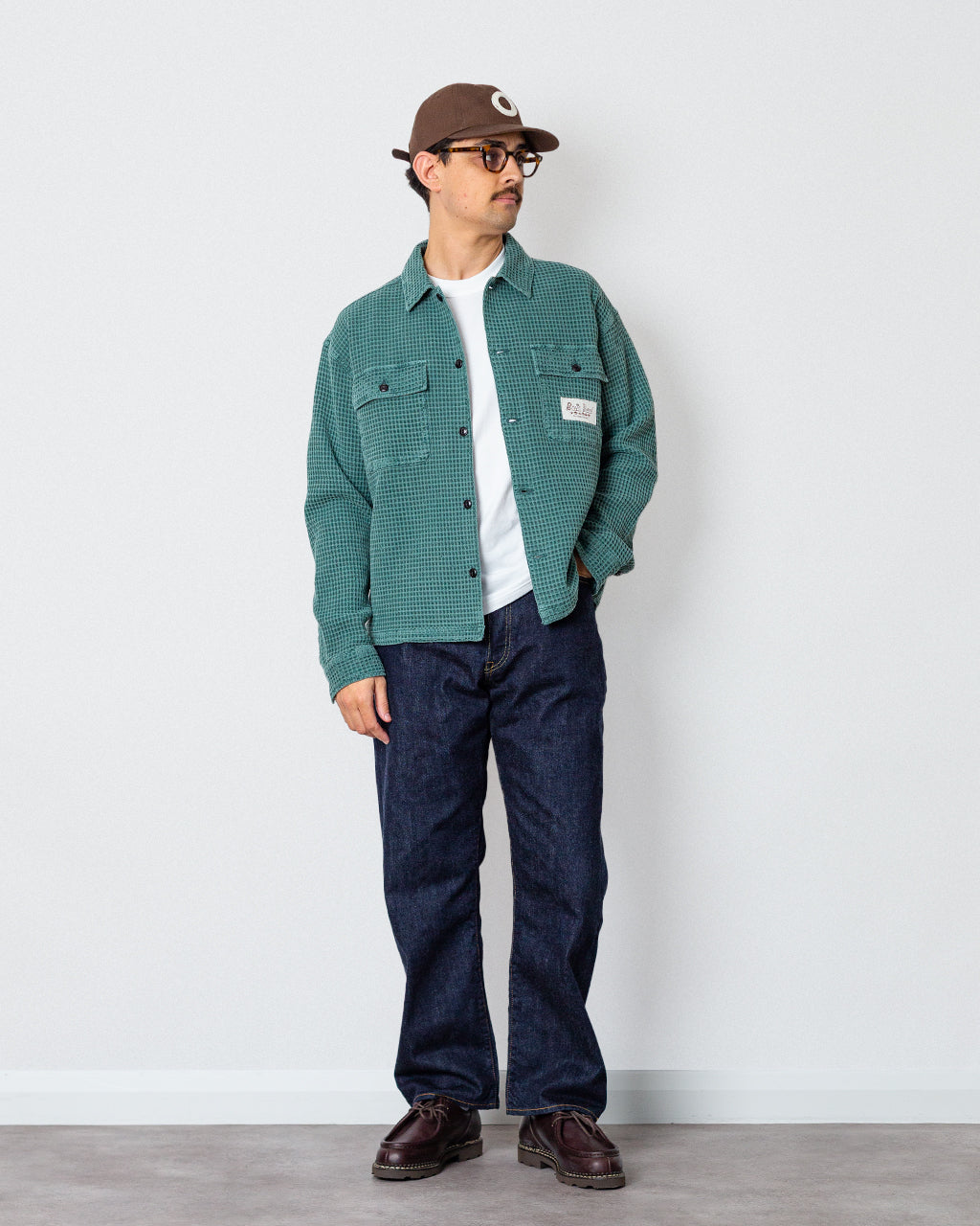 Waffle Button Front Shirt - Silver Pine