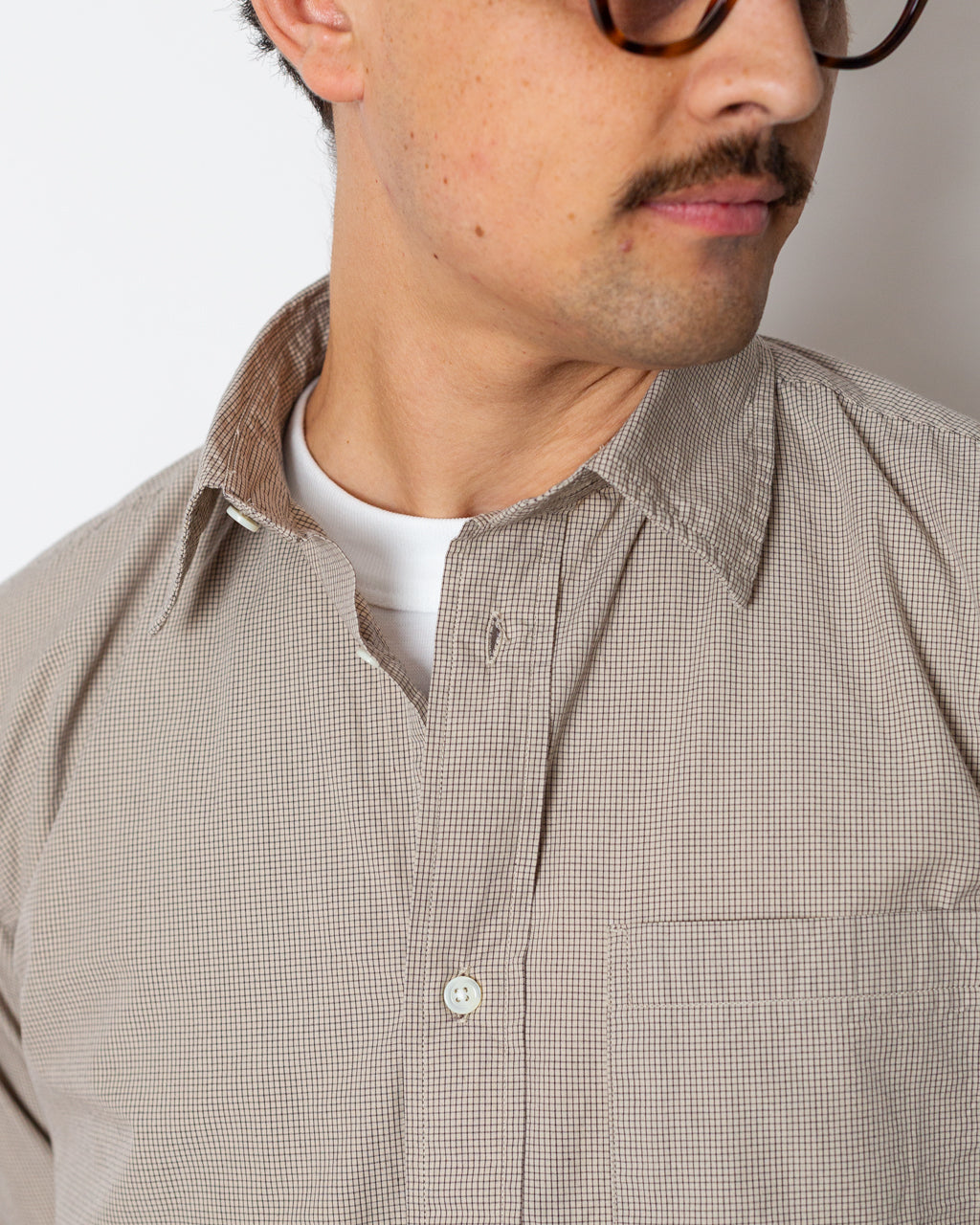 Espevik Oversized Micro Poplin Check Shirt - Oatmeal