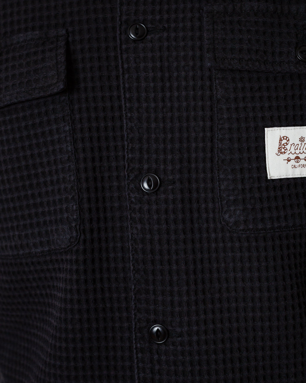 Waffle Button Front Shirt - Black