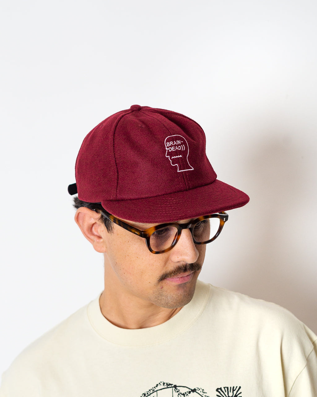 FLANNEL CLASSIC LOGOHEAD 6 PANEL HAT - Burgundy | Brain Dead
