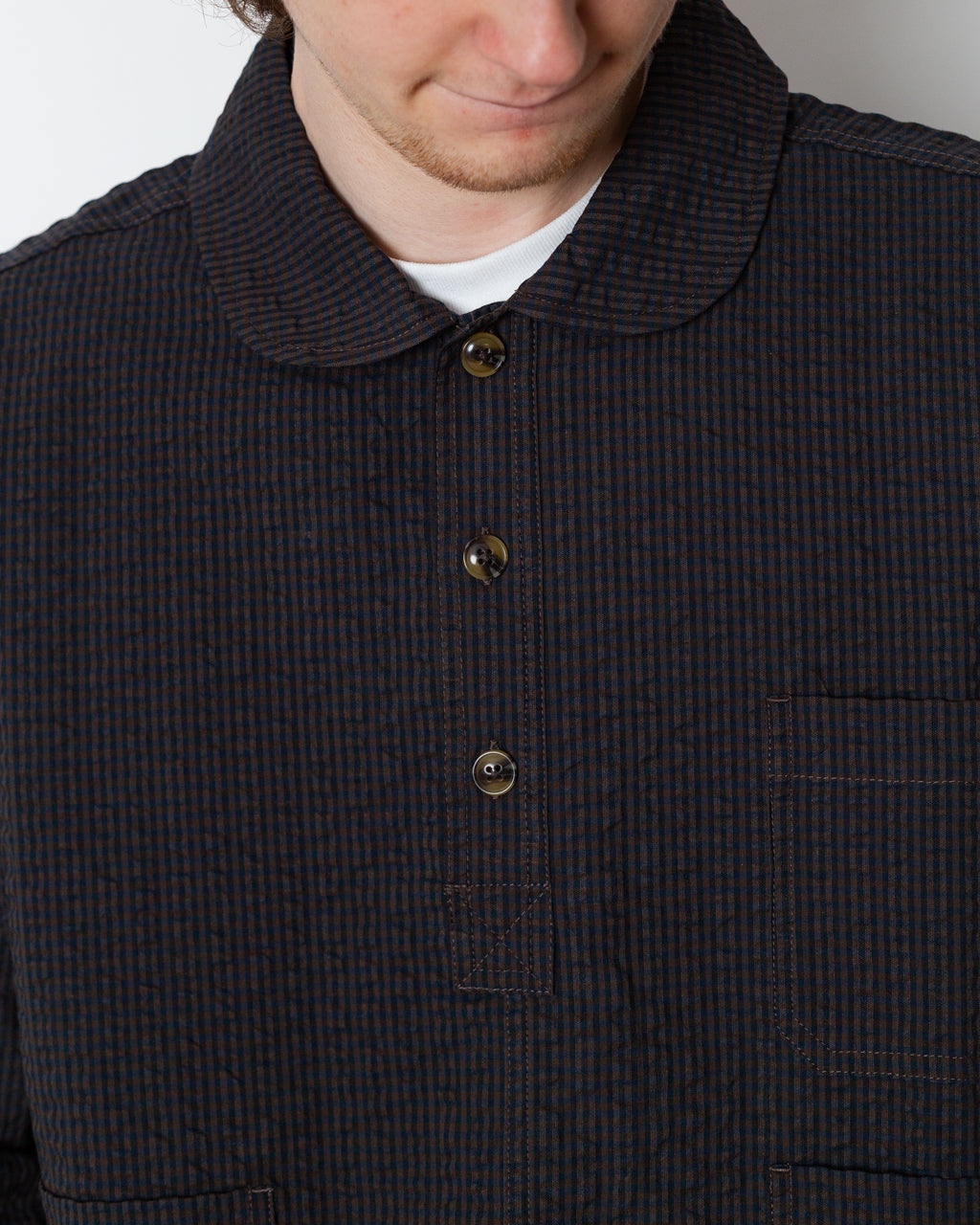 Gingham Round Collar Shirt - Black