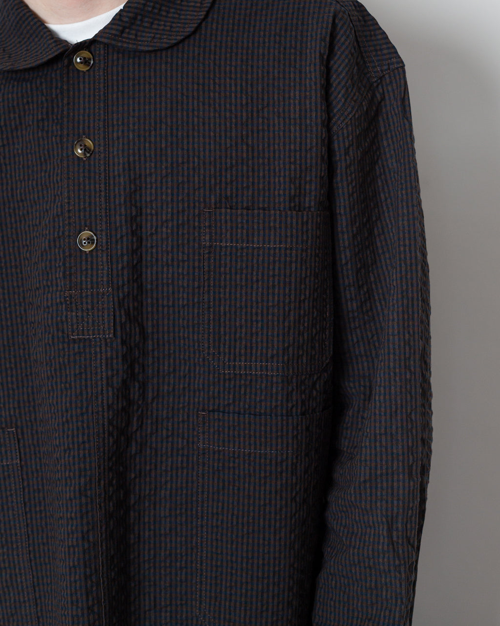Gingham Round Collar Shirt - Black