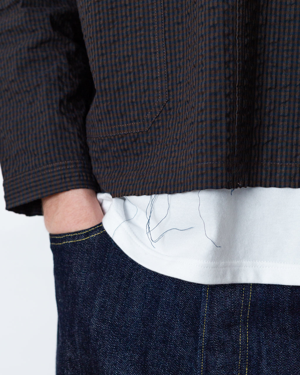 Gingham Round Collar Shirt - Black