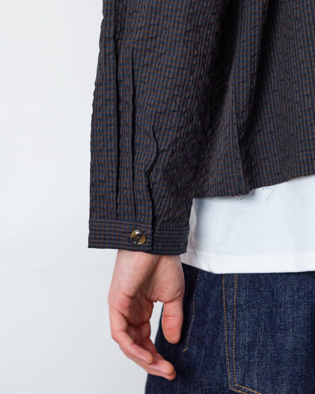 Gingham Round Collar Shirt - Black