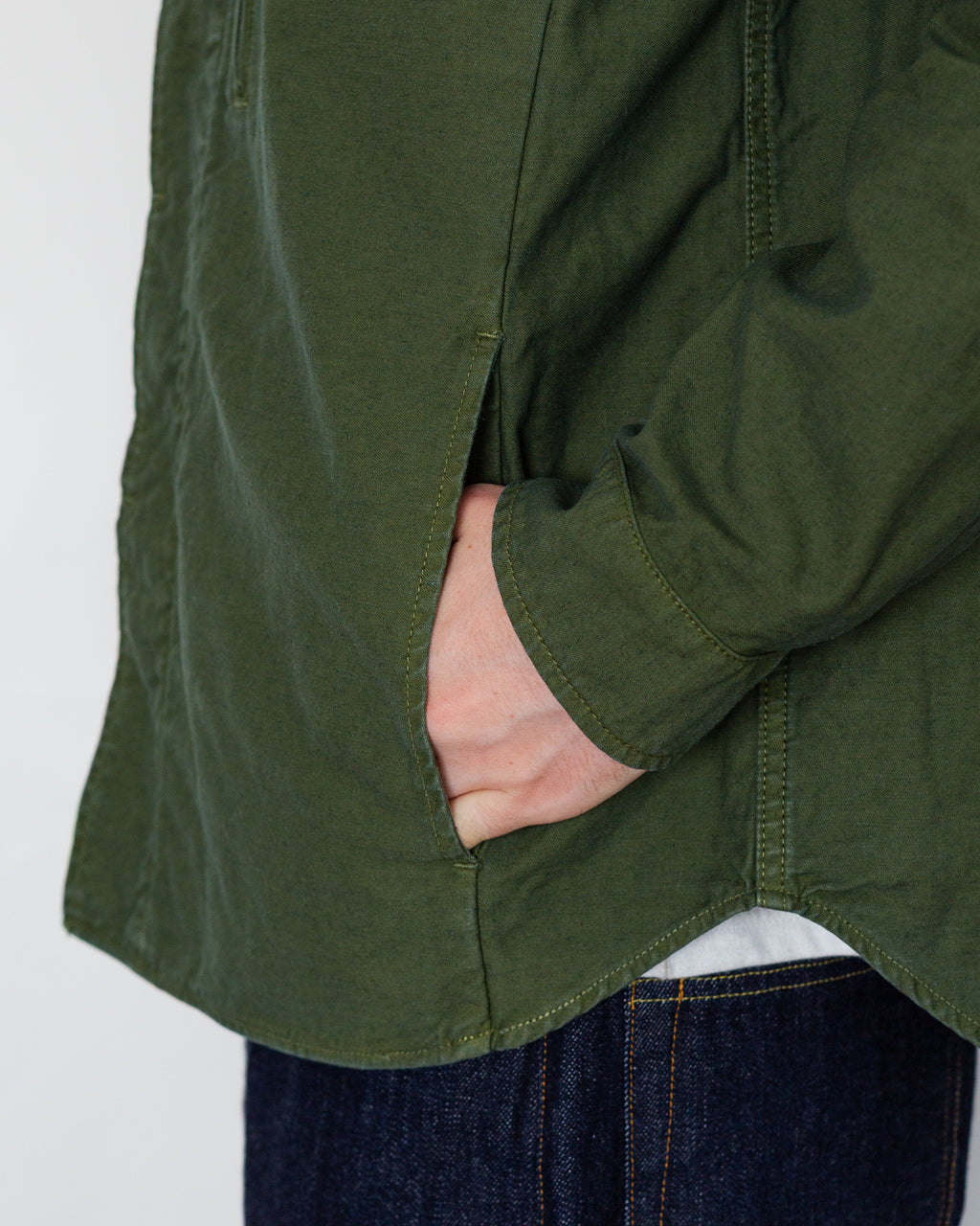 Back Satin F-1 Style Shirt Jacket - Olive
