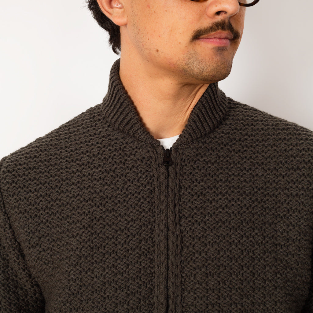 Cowichan Zip Knit - Military Green - V0054