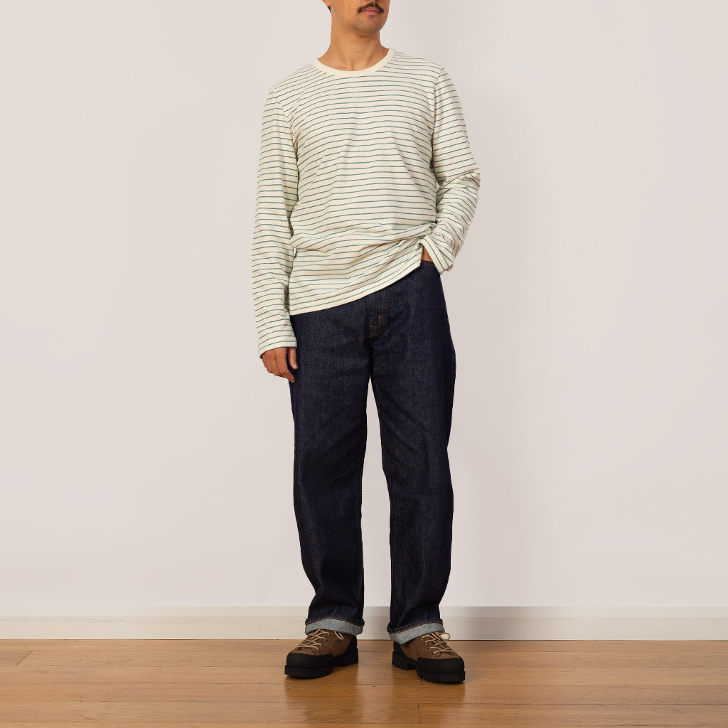 LS Textured Stripe T-Shirt - Ecru Misty Green